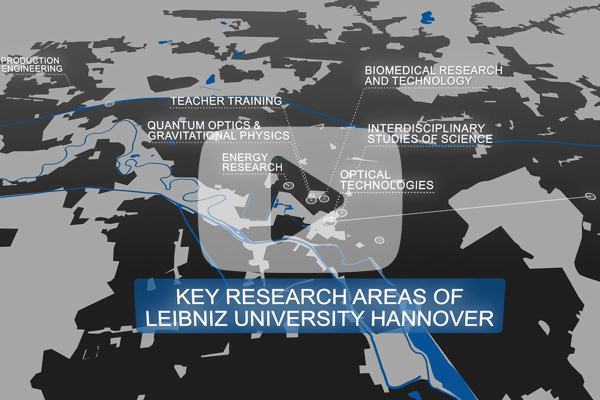 Start image from the film "Experience cutting-edge research", which highlights the six established key research areas of Leibniz University Hannover